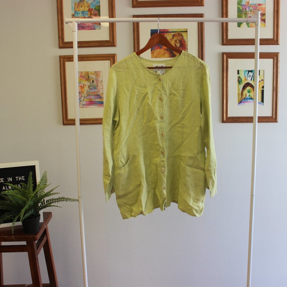 FLAX 100% Linen Pastel Green Long Sleeve Top S
